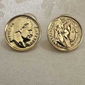 Vintage Emperor NAPOLEON BONAPARTE Coin Gold Tone Earrings